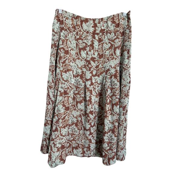 Peruvian Connection | Brown/Green 100% Silk Flared A Line Midi Skirt | 12 - Picture 1 of 12